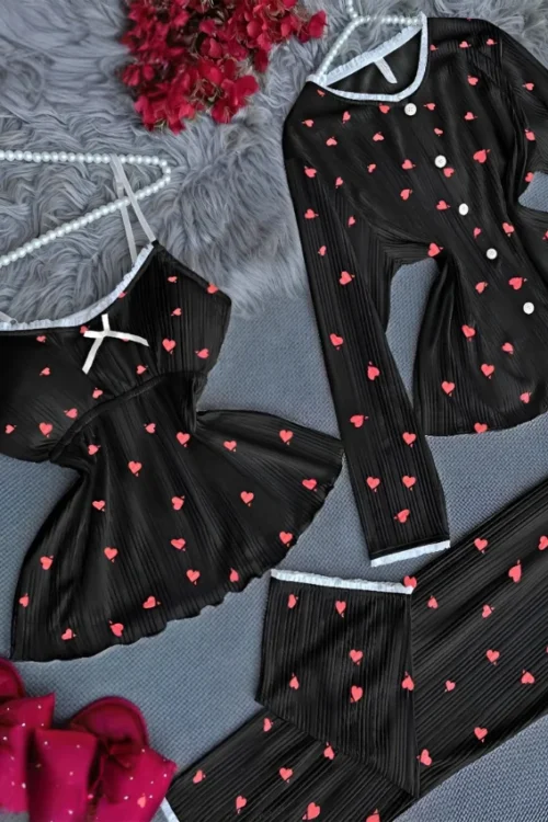 Heart Pattern 3 Piece Set Pajamas