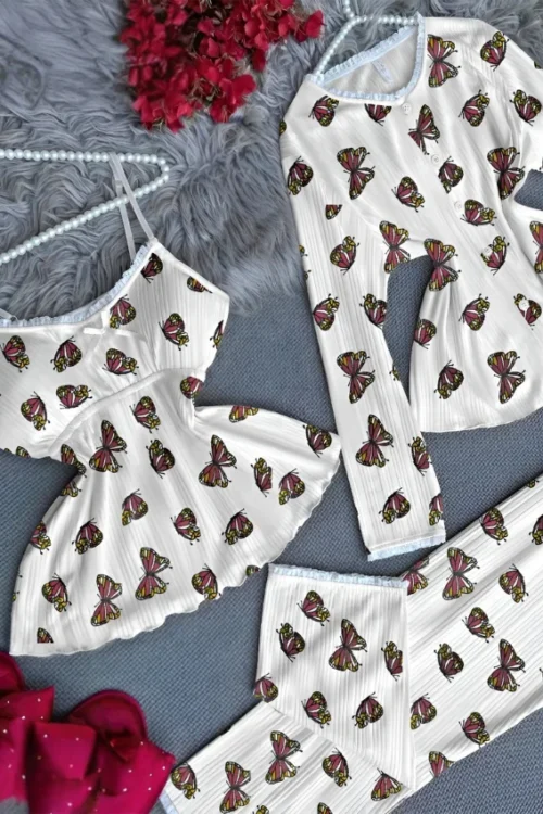 3 Piece Butterfly Print Pajama Set