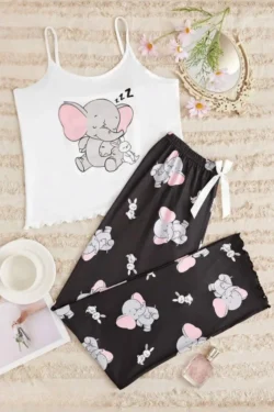 Elephant Print Sleeveless Pajama Set