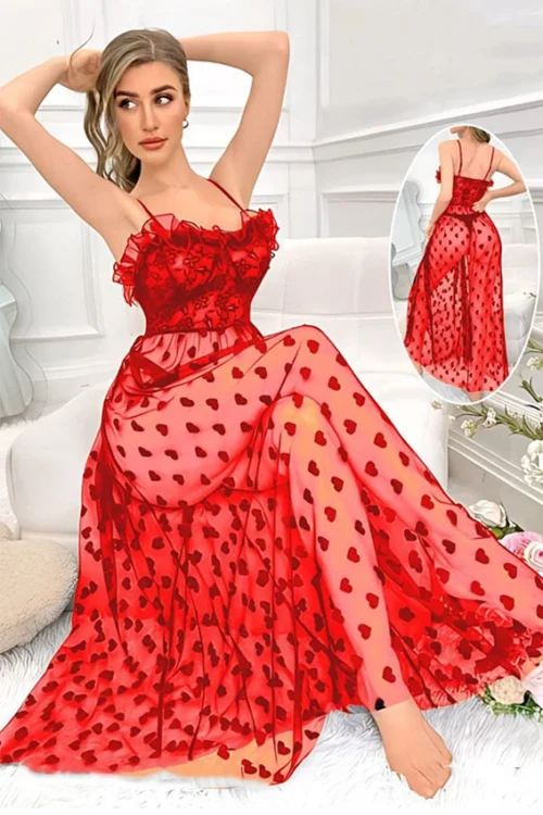 Red Sheer Heart Dress with Straps