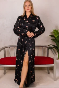 Elegant Satin Flamingo Pattern Robe