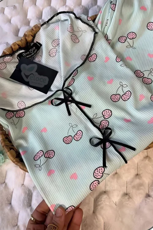 Cherry Print Short Sleeve Pajama Set - Image 2