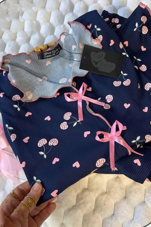 Cherry Print Short Sleeve Pajama Set - Image 3