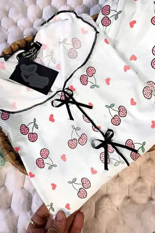 Cherry Print Short Sleeve Pajama Set