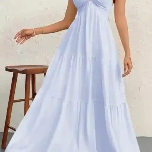 Elegant Sleeveless Yellow Halter Dress