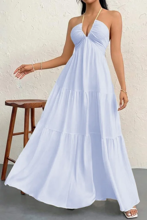 Elegant Sleeveless Yellow Halter Dress - Image 4