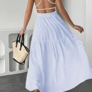 Elegant Sleeveless Yellow Halter Dress