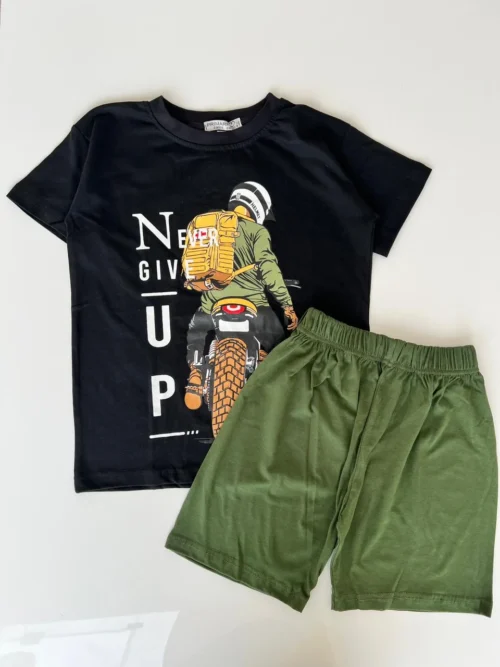 Graphic Tee and Green Shorts Set