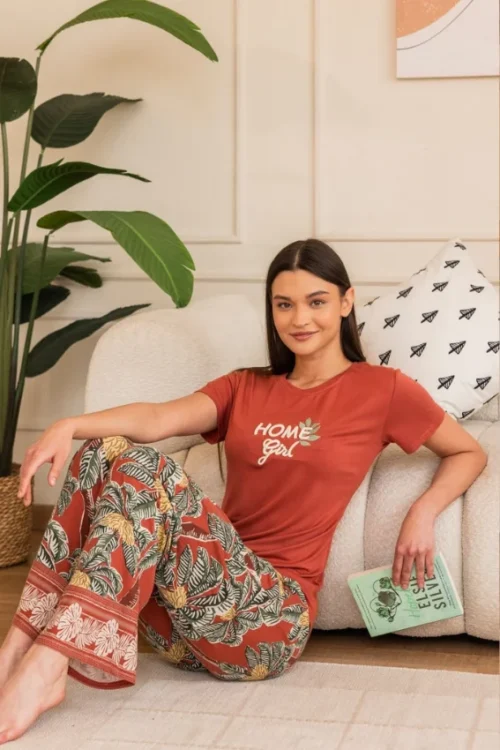 Tropical Pattern Short Sleeve Pants Set