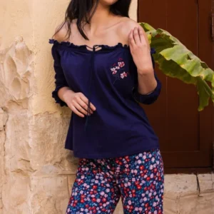 Floral Pattern Off-Shoulder Pajama Set