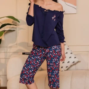 Floral Pattern Off-Shoulder Pajama Set