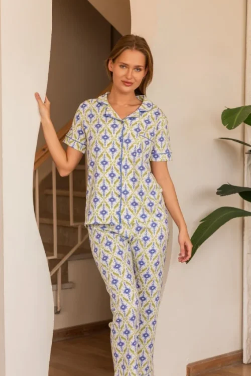 Stylish Geometric Short Sleeve Pajama Set