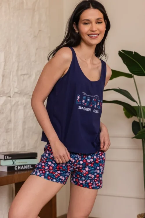 Floral Pattern Sleeveless Summer Shorts Set - Image 2