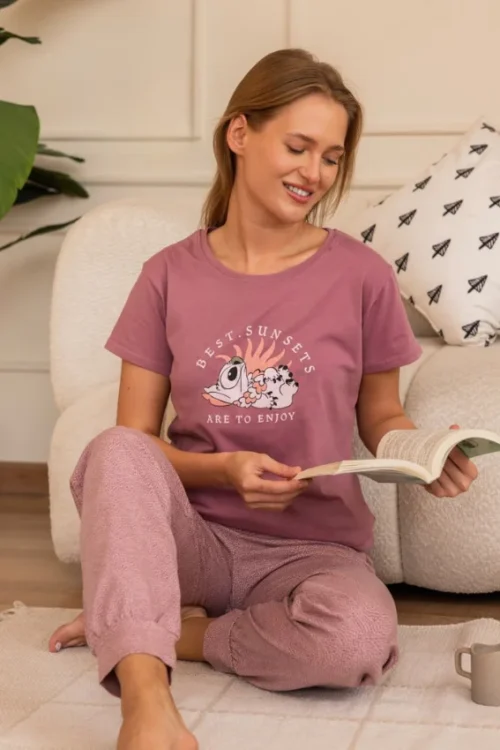 Graphic Tee with Patterned Pants Set - Image 4