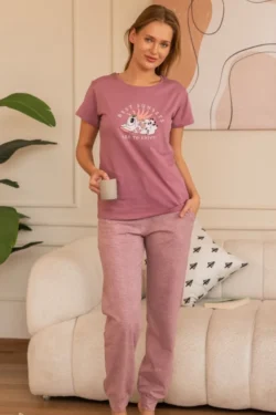 Graphic Tee with Patterned Pants Set
