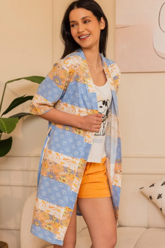Vibrant Floral Kimono with Shorts Set