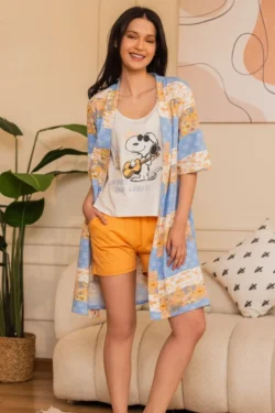 Vibrant Floral Kimono with Shorts Set