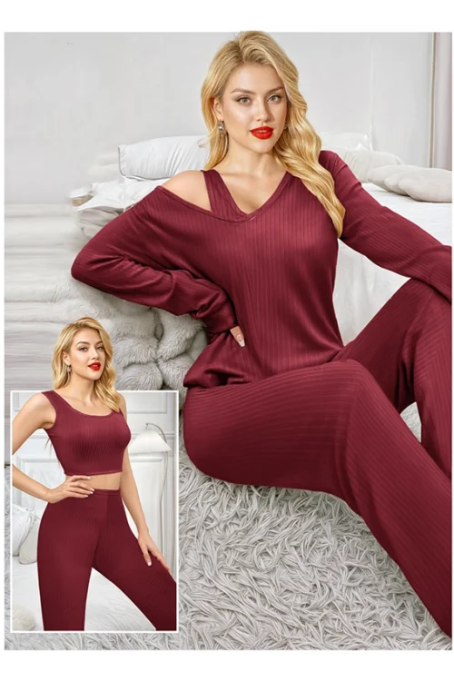 Burgundy Ribbed Long Sleeve Set