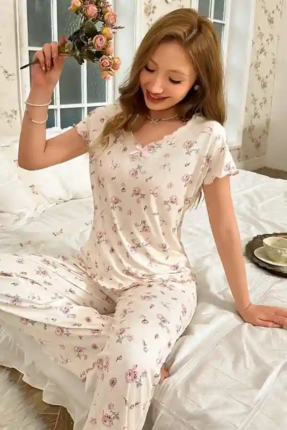 Floral Short Sleeve Pajama Set