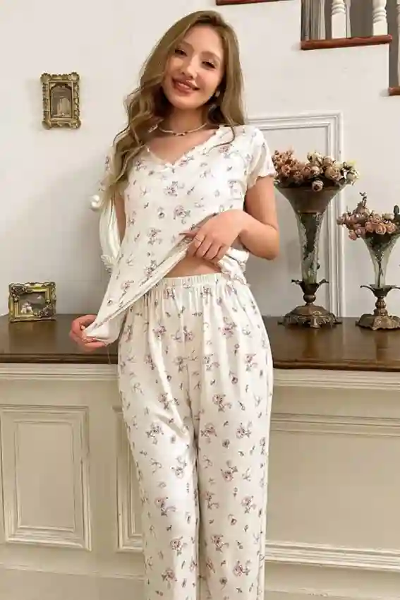 Floral Short Sleeve Pajama Set