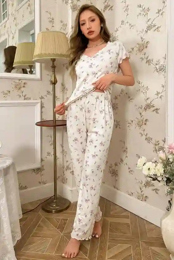 Floral Short Sleeve Pajama Set