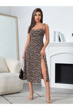 Stylish Leopard Print Midi Dress