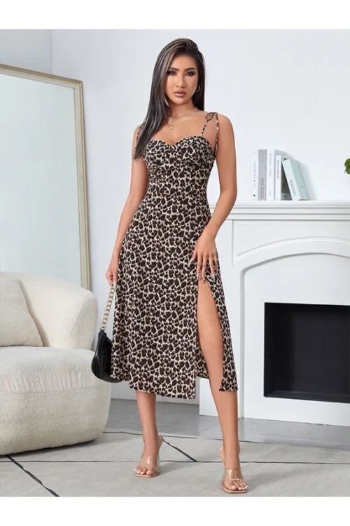 Stylish Leopard Print Midi Dress