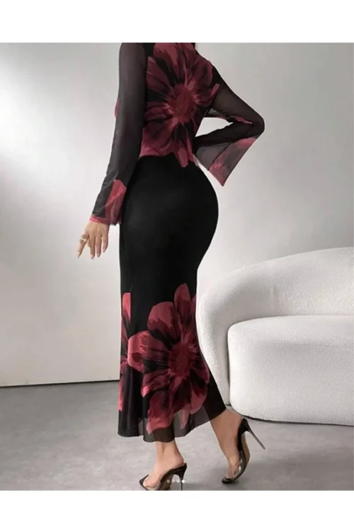 Elegant Floral Long Sleeve Dress - Image 5