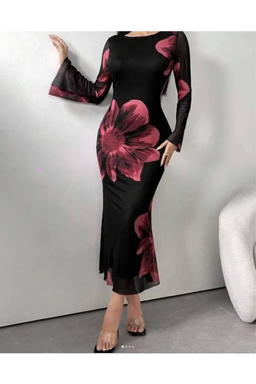 Elegant Floral Long Sleeve Dress