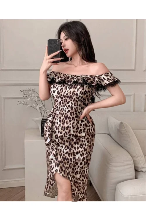 Leopard Off-Shoulder Ruffle Dress - Image 2