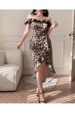 Leopard Off-Shoulder Ruffle Dress