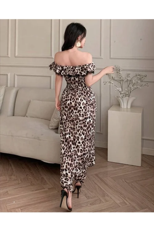 Leopard Off-Shoulder Ruffle Dress - Image 3