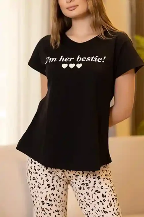 Chic Short Sleeve Leopard Pants Set