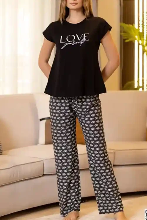 Black Love Graphic Pajama Set
