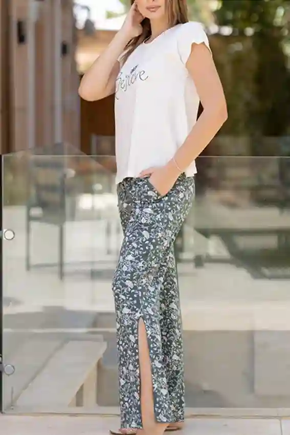 Floral Pants and Short Sleeve Top