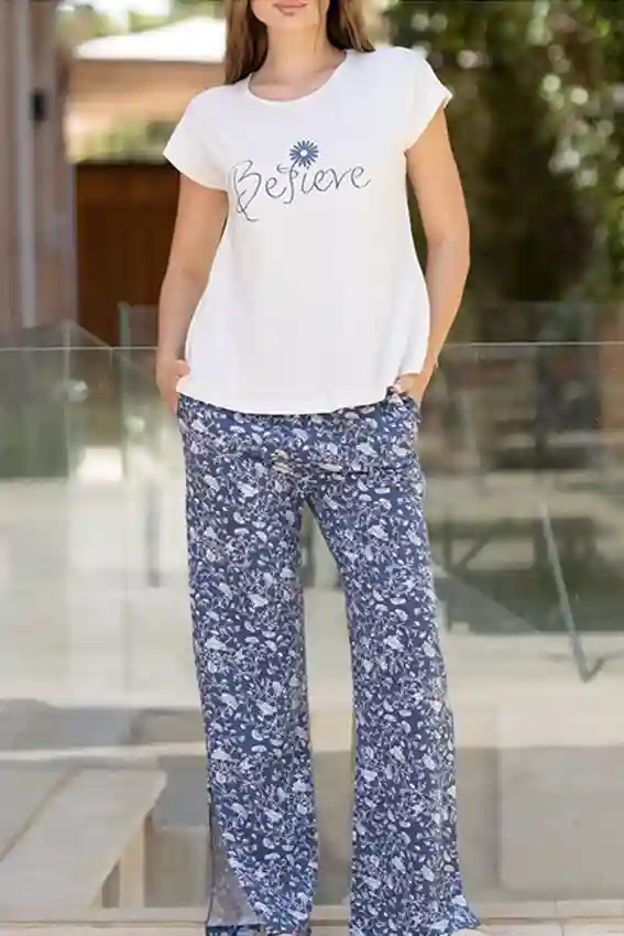 Floral Pants and Short Sleeve Top