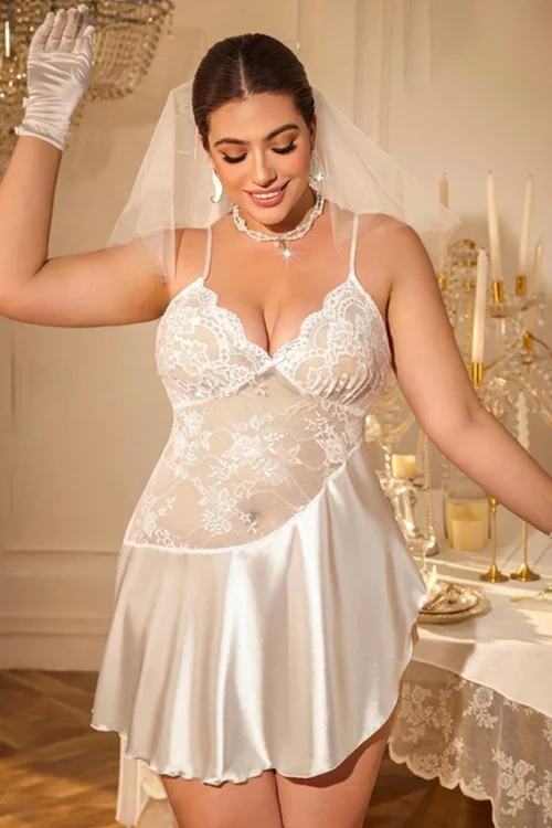 Elegant Lace Satin Nightgown - Image 2
