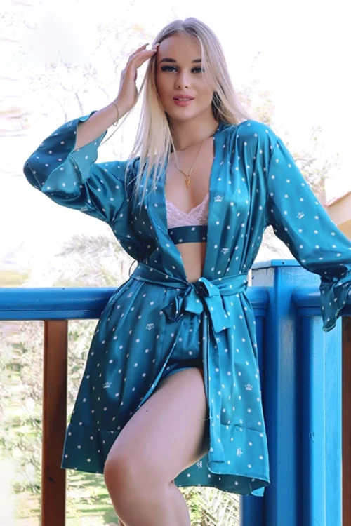 Polka Dot Kimono Set with Shorts - Image 4