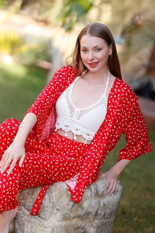Red Floral Long Sleeve Pants Set - Image 3