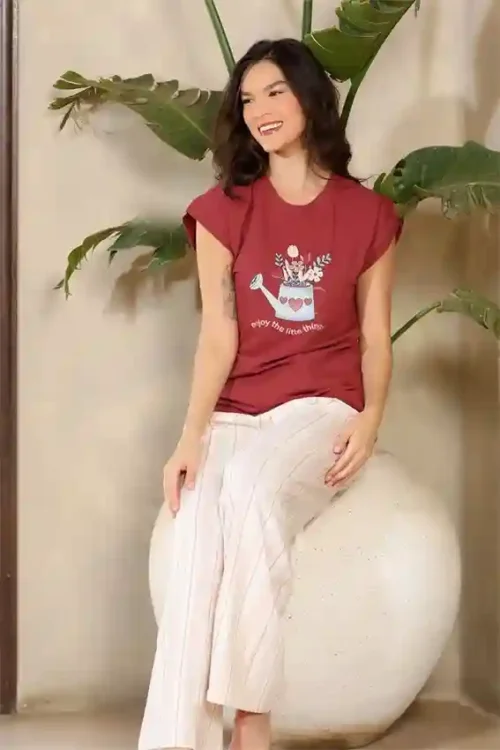 Floral Tee with Striped Pants Set