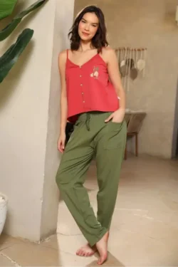 Stylish Green Sleeveless Pajama Set