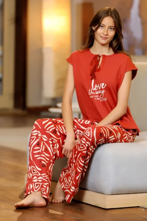 Stylish Geometric Short Sleeve Pajama Set - Image 2
