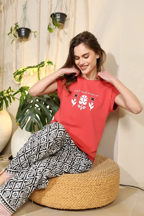 Stylish Geometric Short Sleeve Pajama Set - Image 3