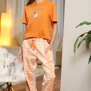 Chic Checkered Pants with Short Sleeves