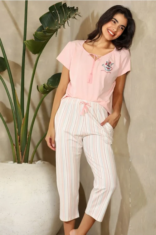 Striped Short Sleeve Pajama Set