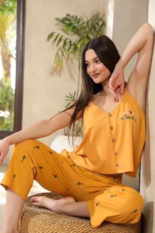 Yellow Buttoned Sleeveless Pajama Set - Image 2