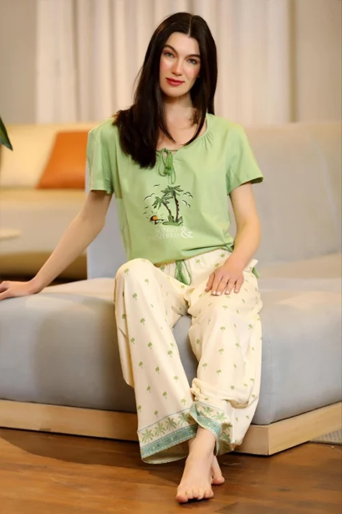 Palm Print Short Sleeve Pajama Set - Image 2