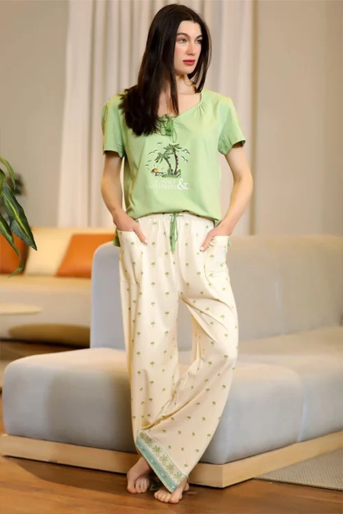 Palm Print Short Sleeve Pajama Set - Image 3