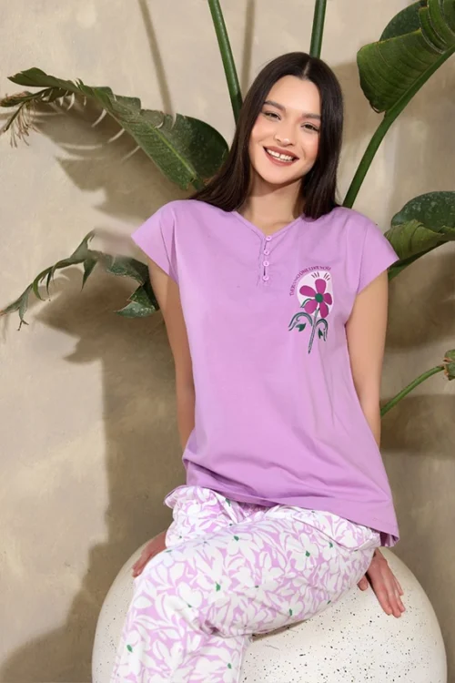 Floral Pajama Set with Cap Sleeves - Image 3