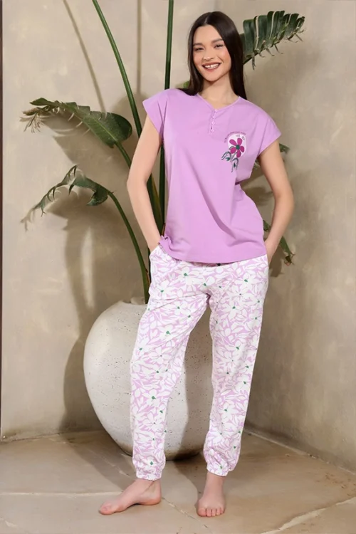 Floral Pajama Set with Cap Sleeves
